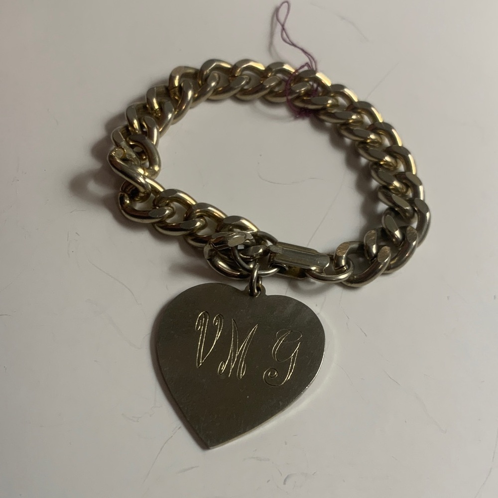 Vintage Gold Monogrammed Heart Charm Bracelet